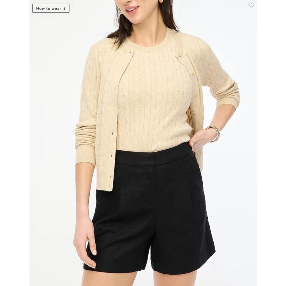 J. Crew Women's Elastic-Back Linen-Blend Pleated Shorts Solid Black Size 8 NWT